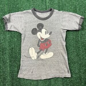 True Vintage Mickey Mouse Ringer T-Shirt Mens XS Gray Distressed Graphic 60s 70s